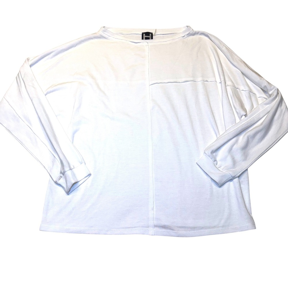 NWOT H by Bordeaux White Long Sleeve Split Seam Relaxed Fit Top XL